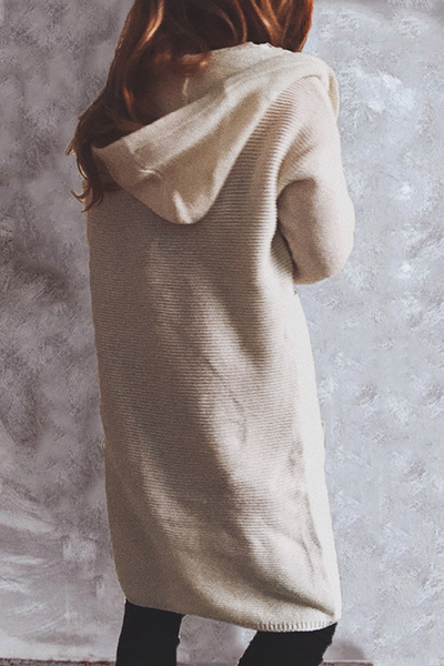 Casual Solid Color Button Down Hooded Cardigan