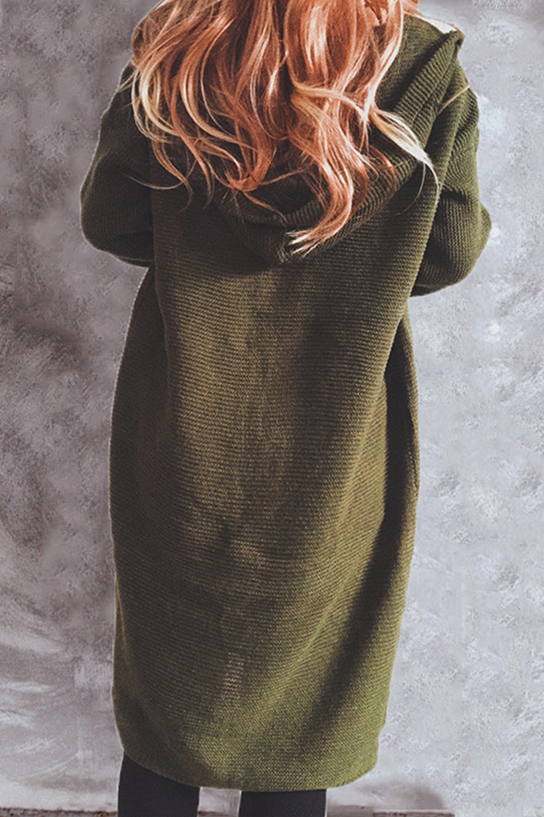 Casual Solid Color Button Down Hooded Cardigan