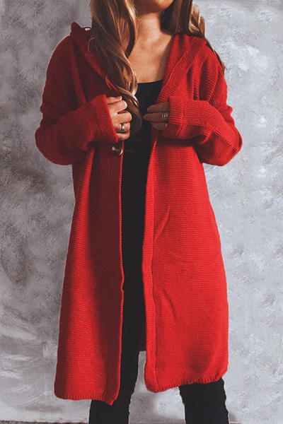 Casual Solid Color Button Down Hooded Cardigan
