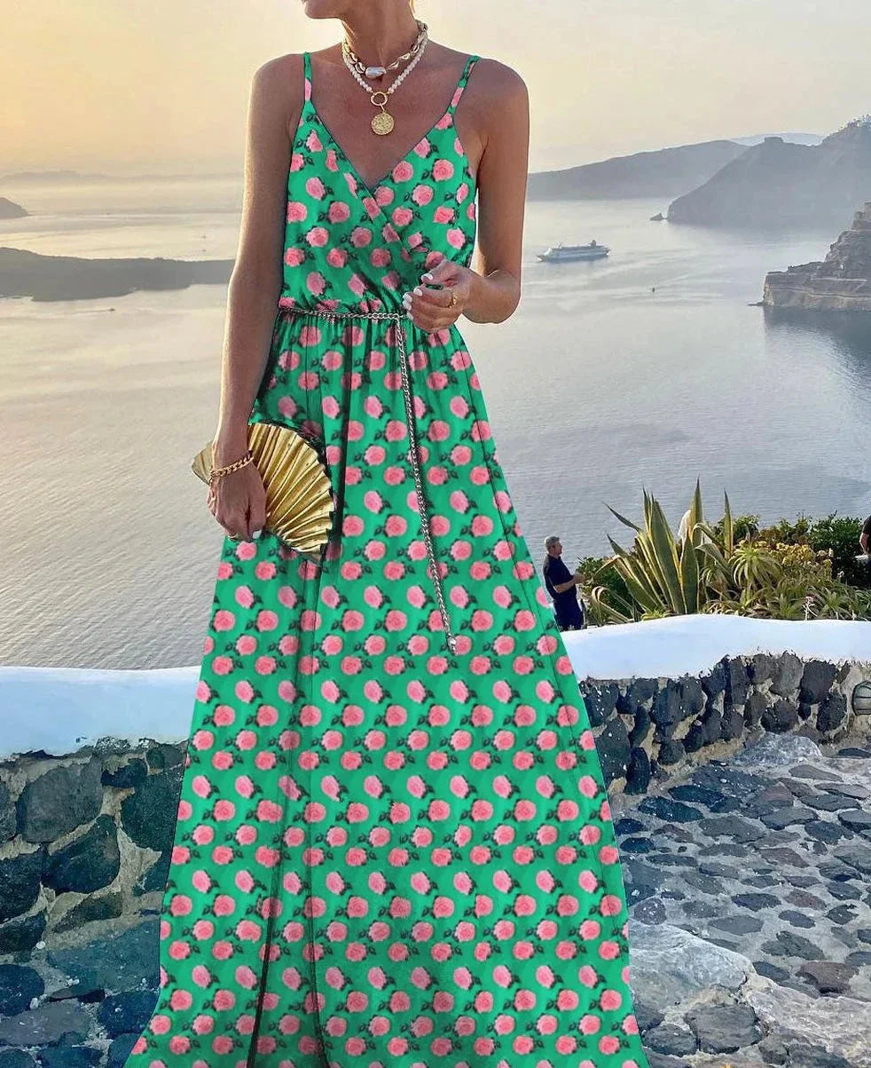 Eloise - Colorful Maxi Dress with Plunging Neckline