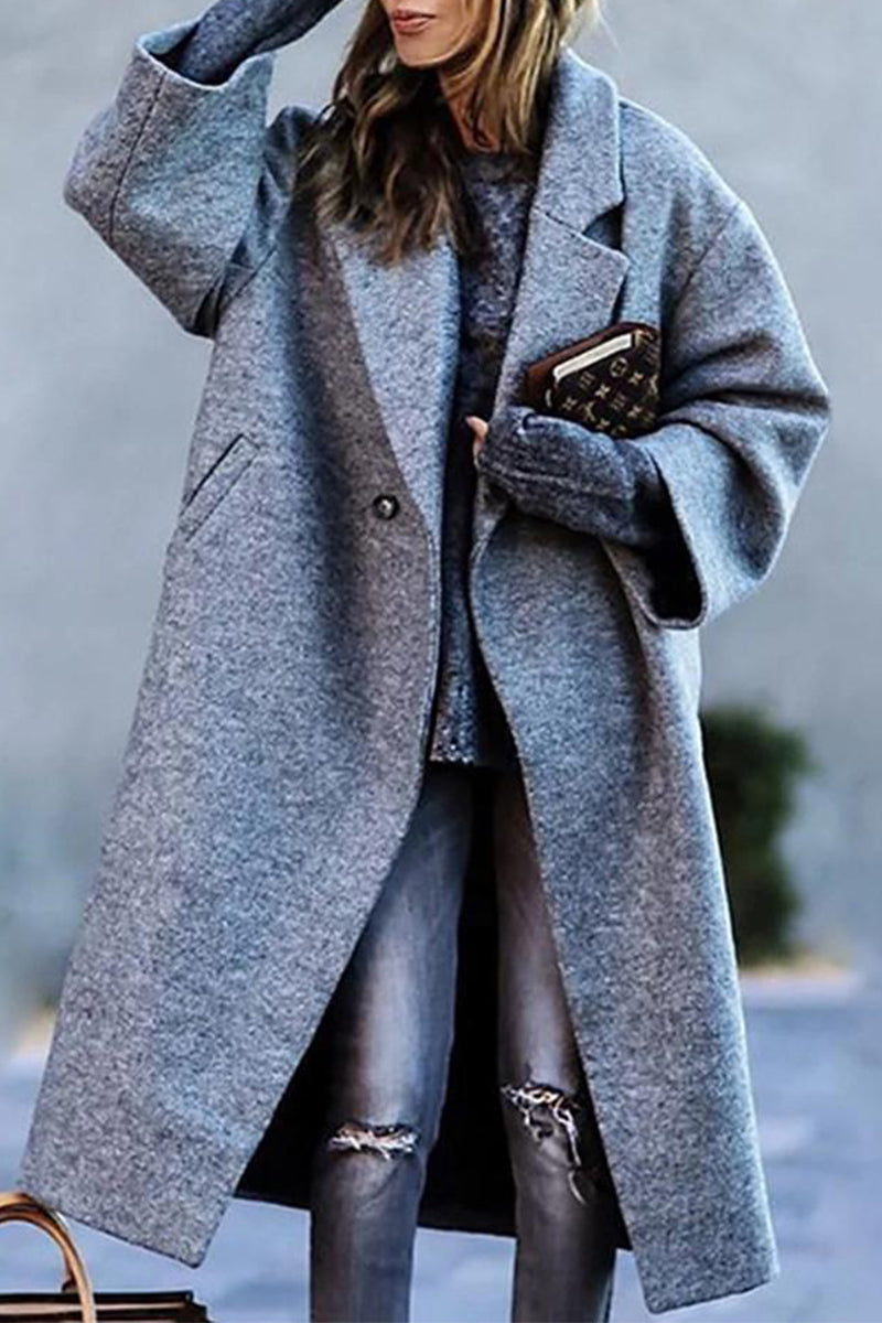 Solid Color Coat with Elegant Dropped Collar