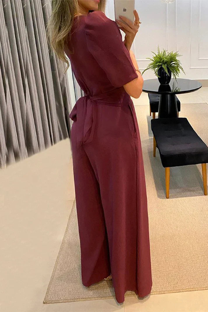 Casandra - Casual Solid Color V-Neck Jumpsuits