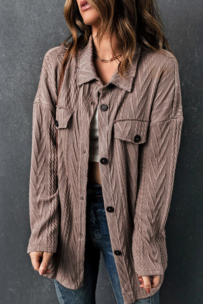 Casual Solid Color Jacket with Pocket and Turn-down Collar for Daily Wear