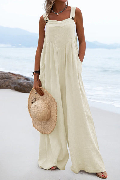 Delia - Casual loose jumpsuit with square neckline and plain patches