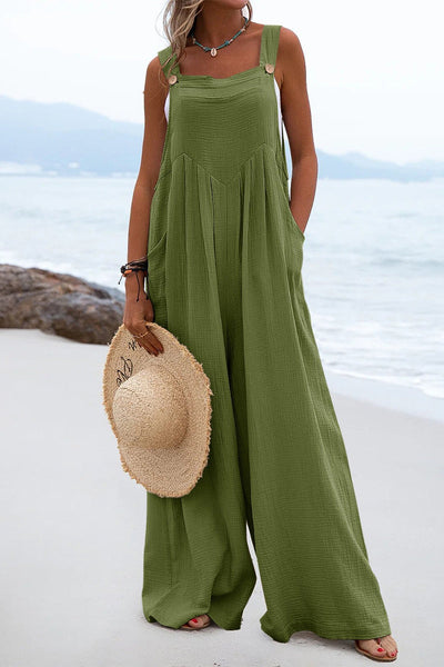 Delia - Casual loose jumpsuit with square neckline and plain patches