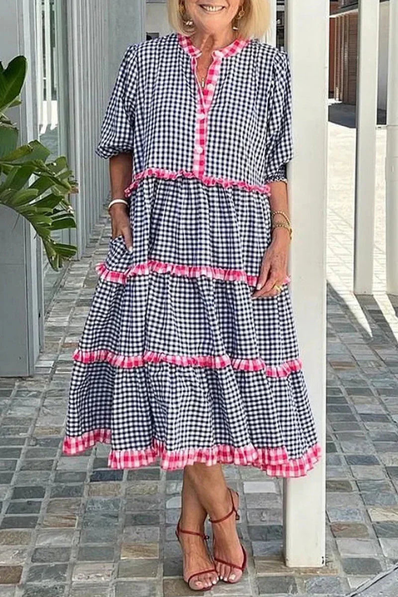 Angela - Printed O-neck shirt dress with pockets