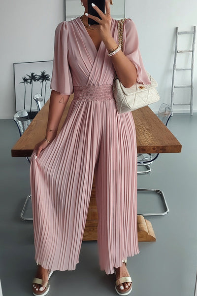 Brenda - Casual Loose V-Neck Solid Fabric Jumpsuits