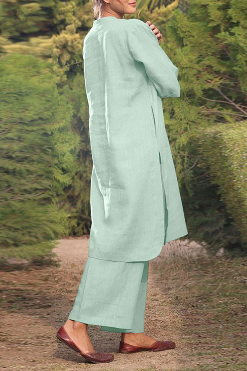 Women's casual set with a long round neck sweater and long sleeves and wide-legged pants