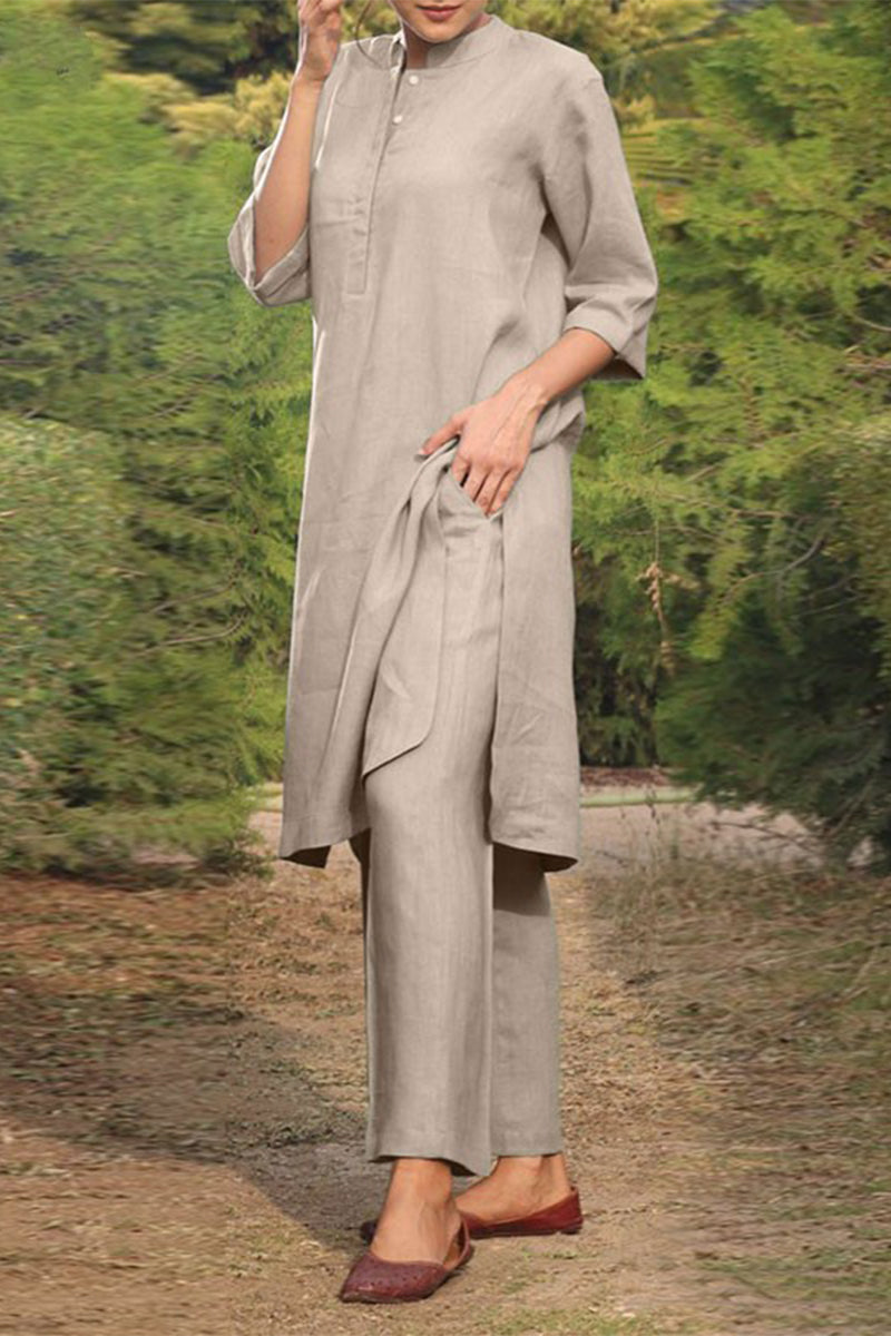 Women's casual set with a long round neck sweater and long sleeves and wide-legged pants