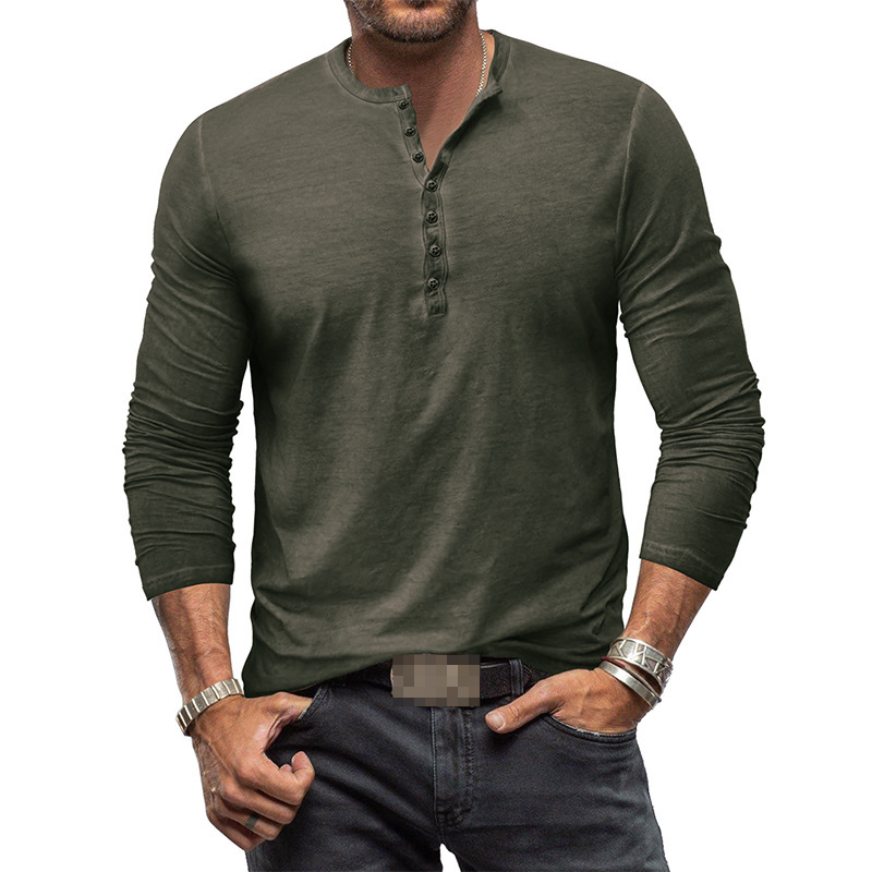 Men's long-sleeved shirt with partial button closure and classic style