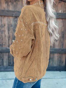 Corduroy Streetwear Jacket with Star Details for Women