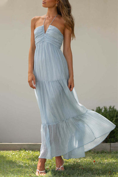 Claudia - Elegant and Sweet Plain Patchwork Halter Neck Sleeveless Dress Dresses