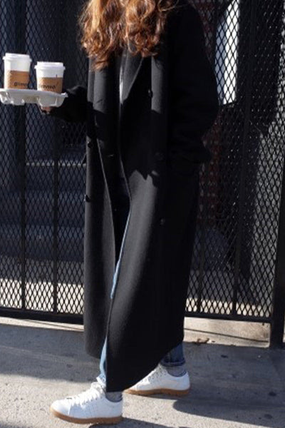 Elegant British Style Coat with Pockets and Turn-Down Collar for Modern Women
