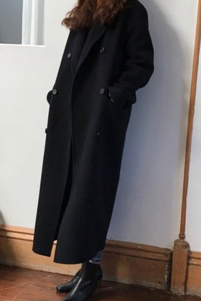 Elegant British Style Coat with Pockets and Turn-Down Collar for Modern Women