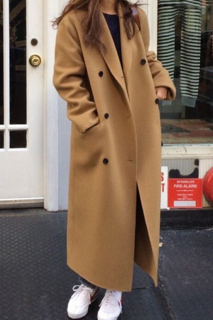 Elegant British Style Coat with Pockets and Turn-Down Collar for Modern Women