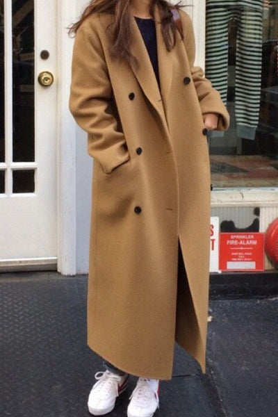 Elegant British Style Coat with Pockets and Turn-Down Collar for Modern Women