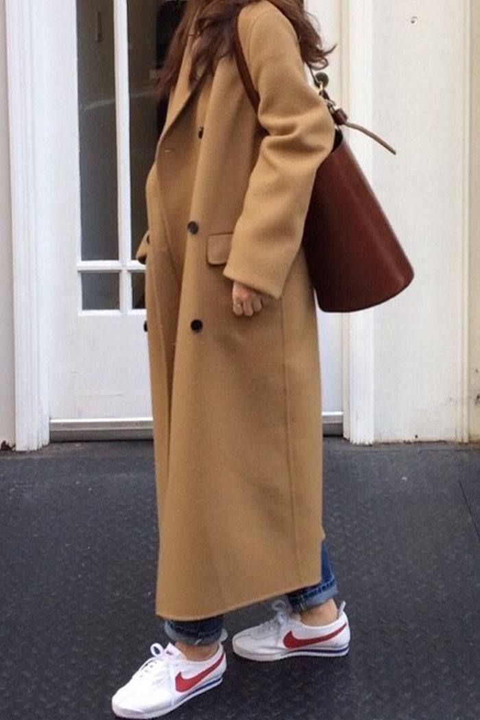 Elegant British Style Coat with Pockets and Turn-Down Collar for Modern Women