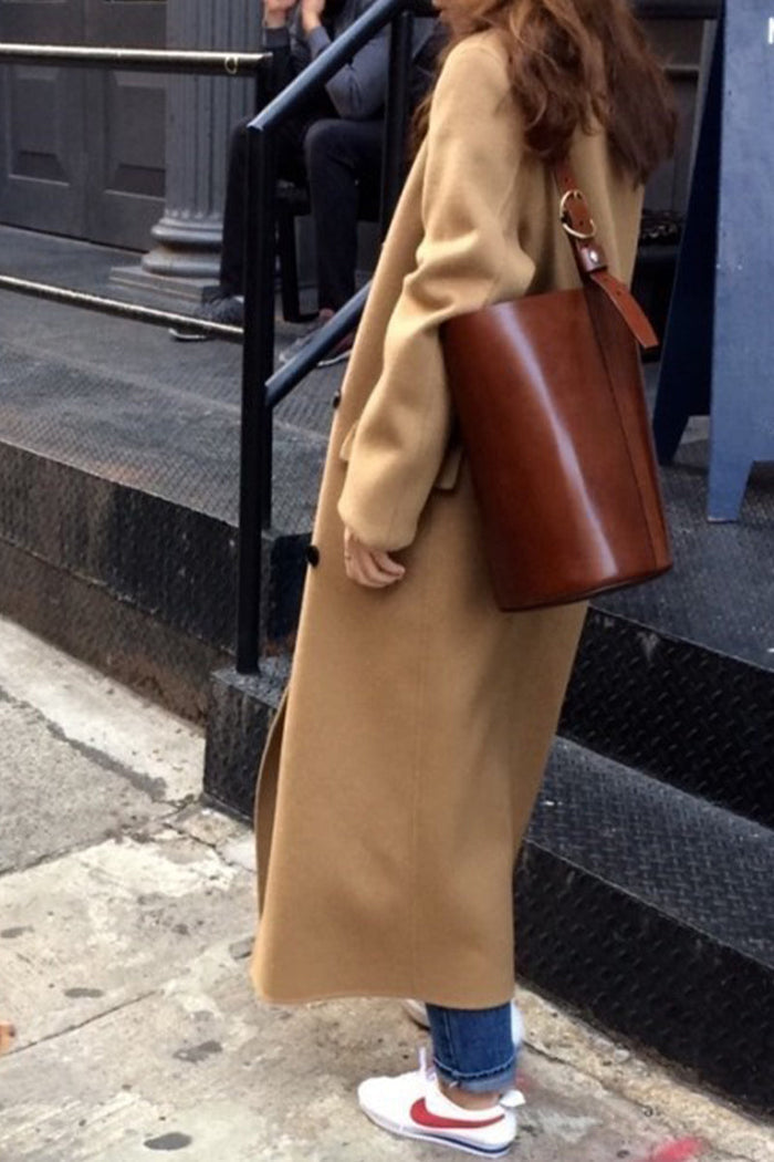 Elegant British Style Coat with Pockets and Turn-Down Collar for Modern Women