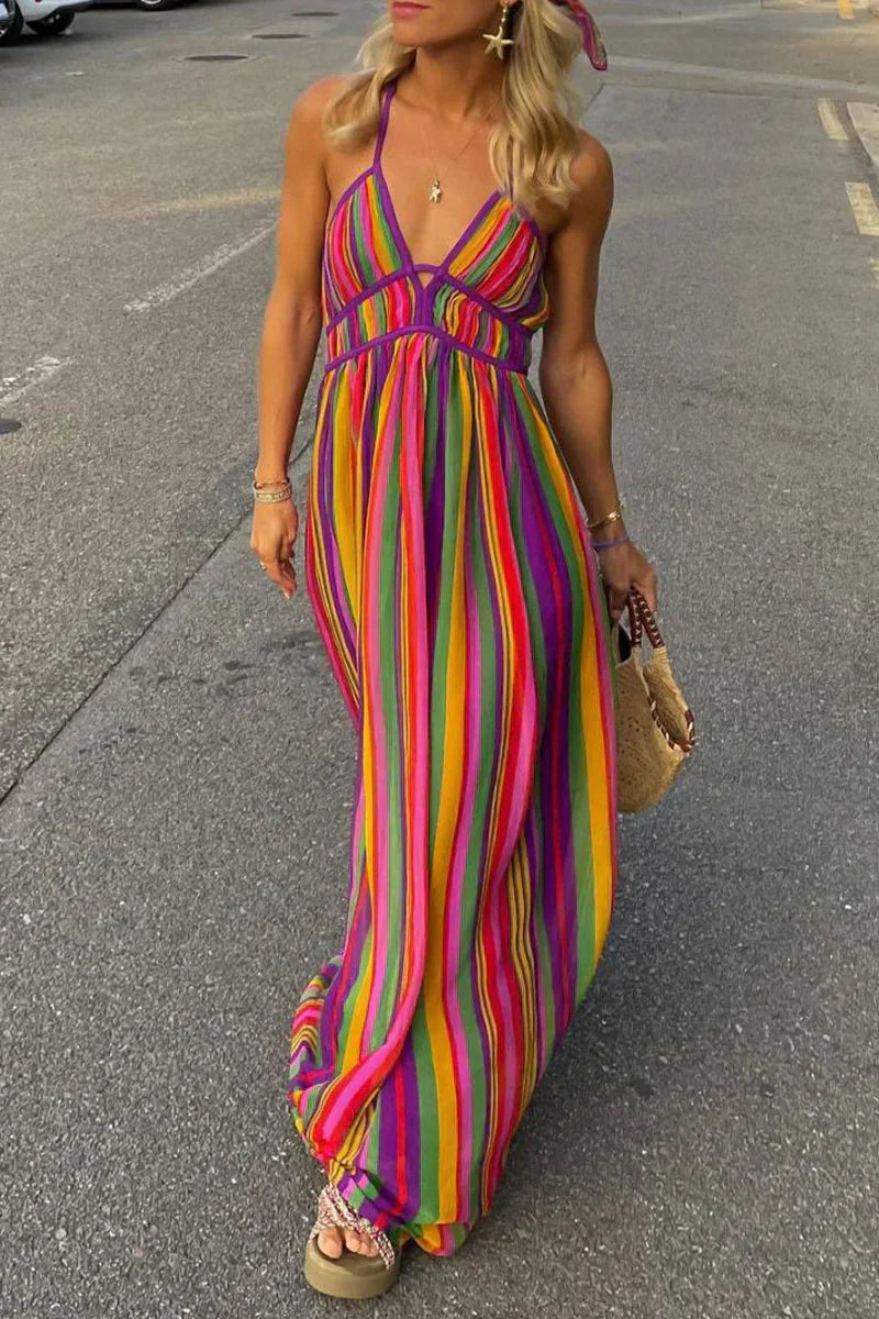 Camilla - V-neck dress with contrasting stripes for the holidays