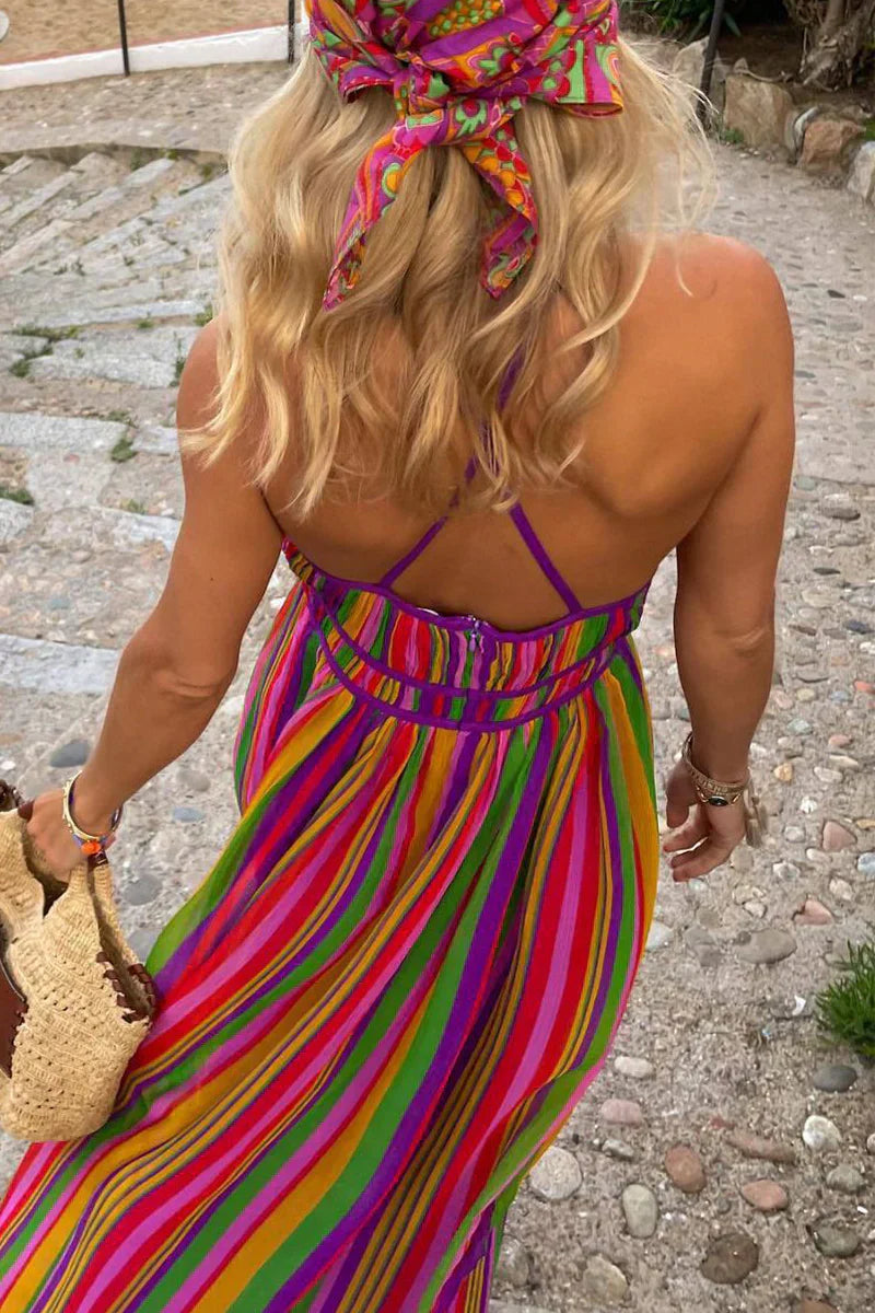 Camilla - V-neck dress with contrasting stripes for the holidays