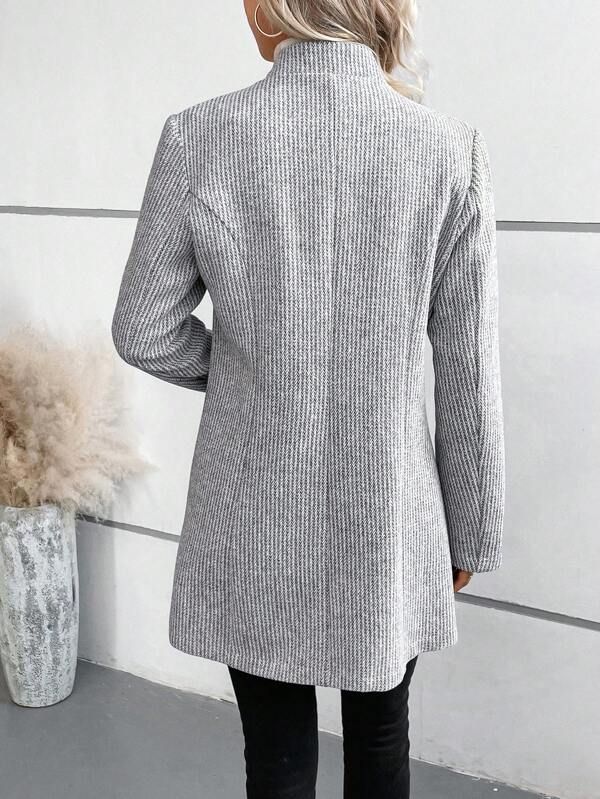 Long Collarless Coat with Elegant Print