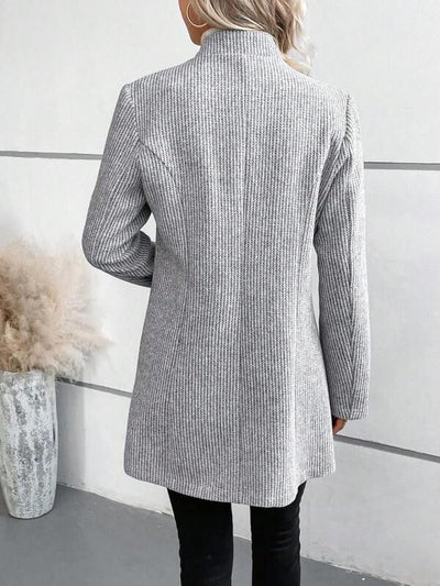 Long Collarless Coat with Elegant Print