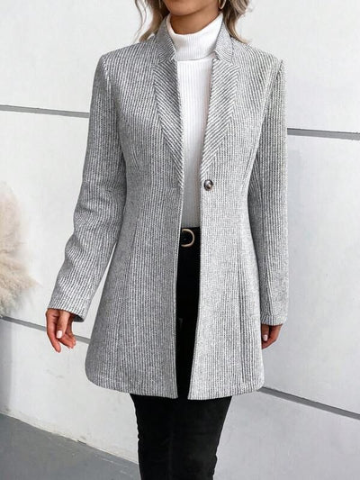 Long Collarless Coat with Elegant Print