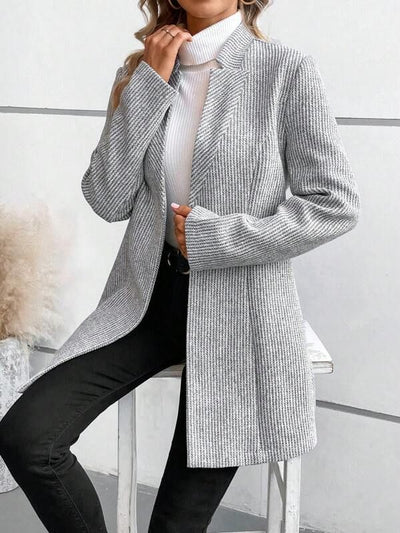 Long Collarless Coat with Elegant Print