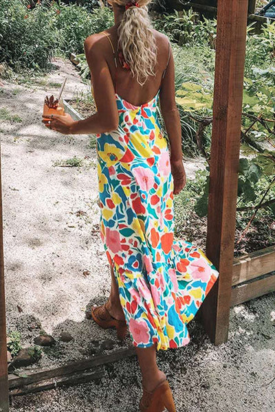 Viktoria - Floral Print V-Neck Spaghetti Strap Dress
