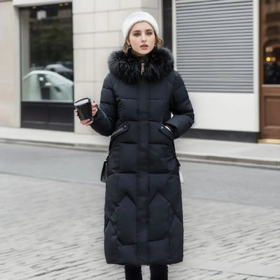 Women's Long Winter Coat with Exquisite Hooded Design