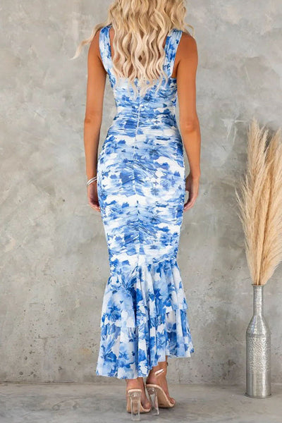 Ava - Floral Print Ruffle Hem Maxi Dress