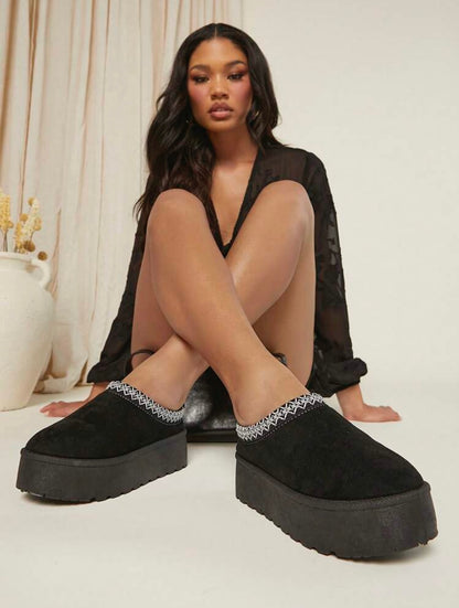 Warm and Comfortable Plush Platform Slippers for Home