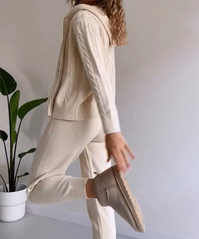 Two-Piece Set Jacquard Knit Sweater and Cardigan with Design