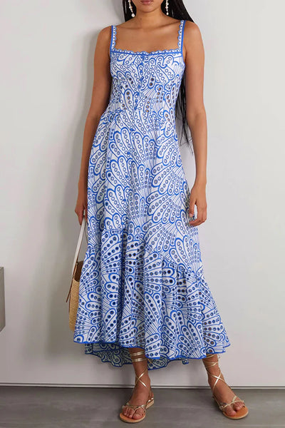 Karol - Sweet Elegant Solid Hollow Out Patchwork Square Neck Sling Dress Dresses