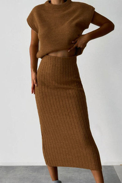 Ana's Solid Color High Neck Sleeveless Two Piece Set