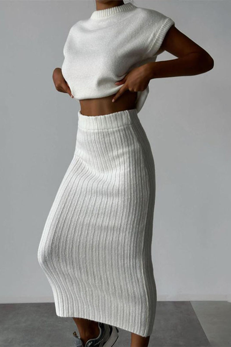 Ana's Solid Color High Neck Sleeveless Two Piece Set
