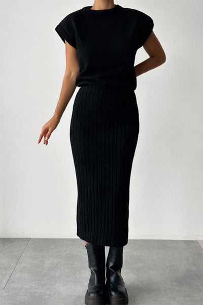 Ana's Solid Color High Neck Sleeveless Two Piece Set