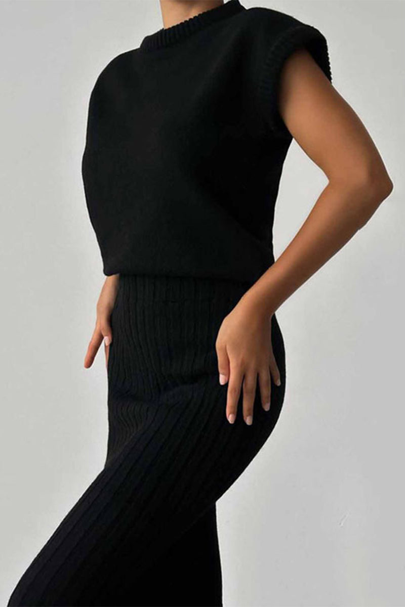 Ana's Solid Color High Neck Sleeveless Two Piece Set