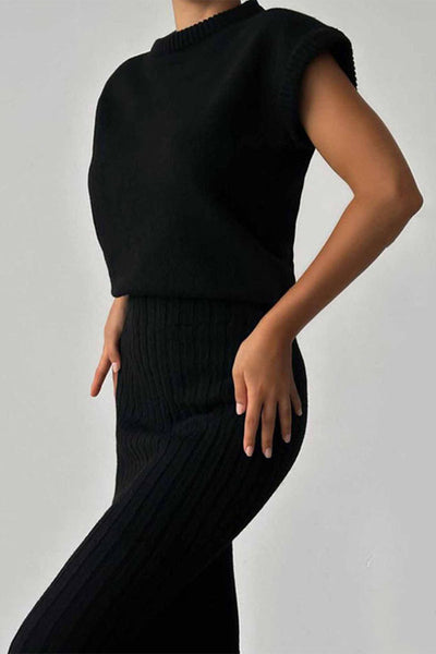 Ana's Solid Color High Neck Sleeveless Two Piece Set