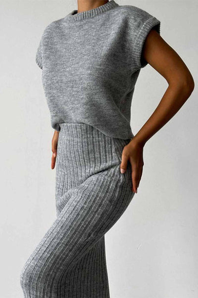 Ana's Solid Color High Neck Sleeveless Two Piece Set