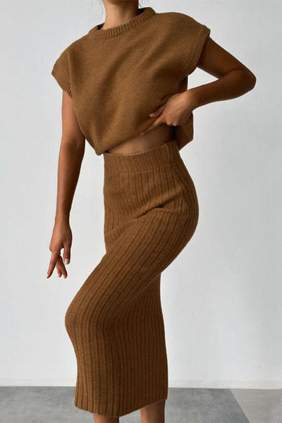 Ana's Solid Color High Neck Sleeveless Two Piece Set