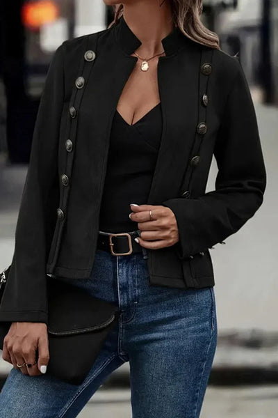 Melanie - Solid Color Buttons Patchwork Half Turtleneck Outerwear