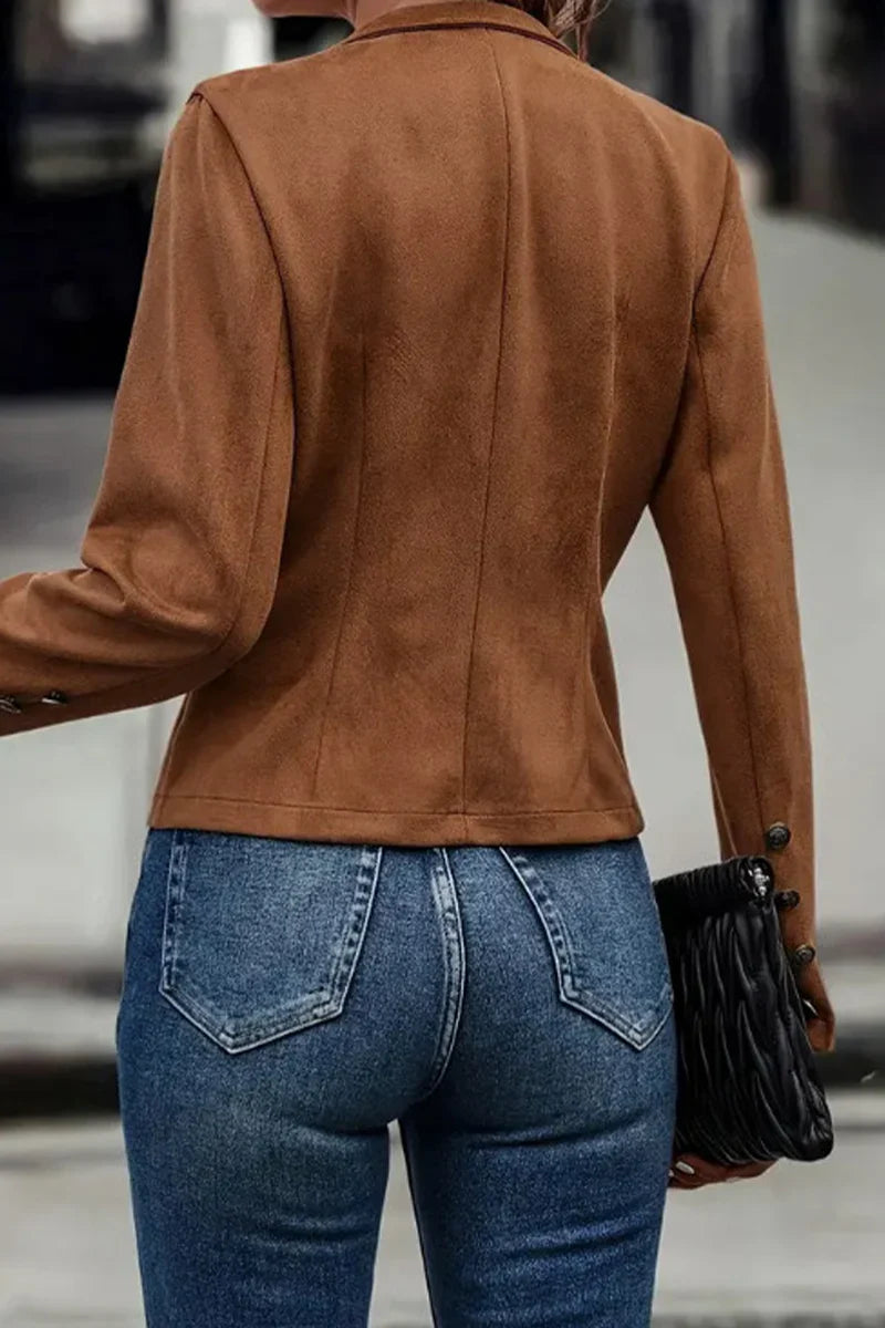 Melanie - Solid Color Buttons Patchwork Half Turtleneck Outerwear
