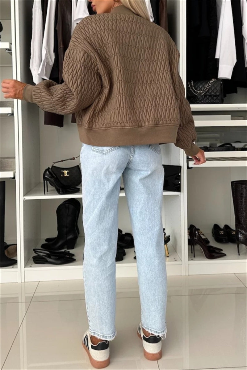 Casual Solid Color Zip-Up Jacket with Mao Collar