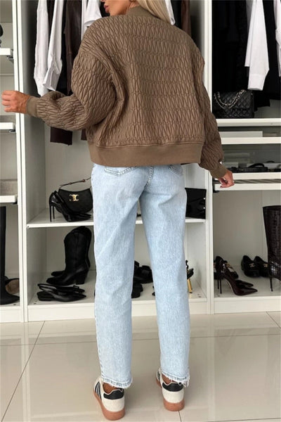 Casual Solid Color Zip-Up Jacket with Mao Collar