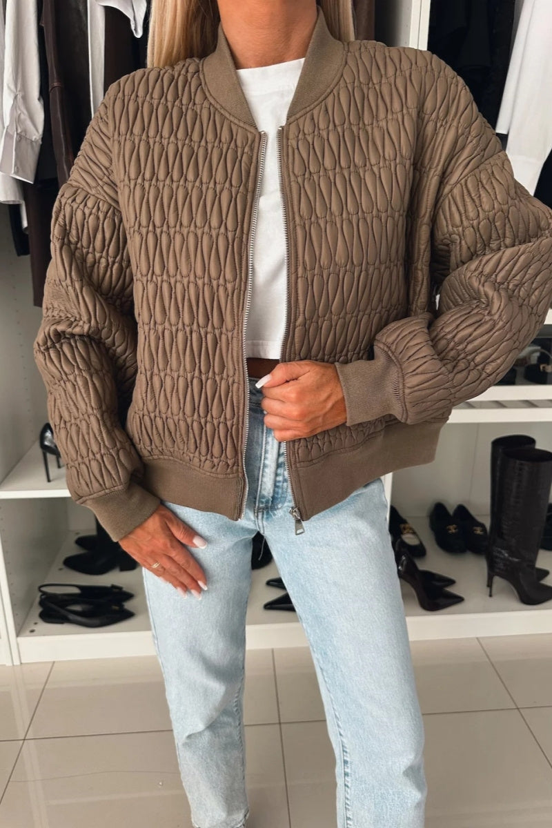 Casual Solid Color Zip-Up Jacket with Mao Collar