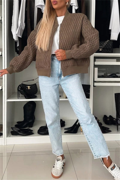 Casual Solid Color Zip-Up Jacket with Mao Collar