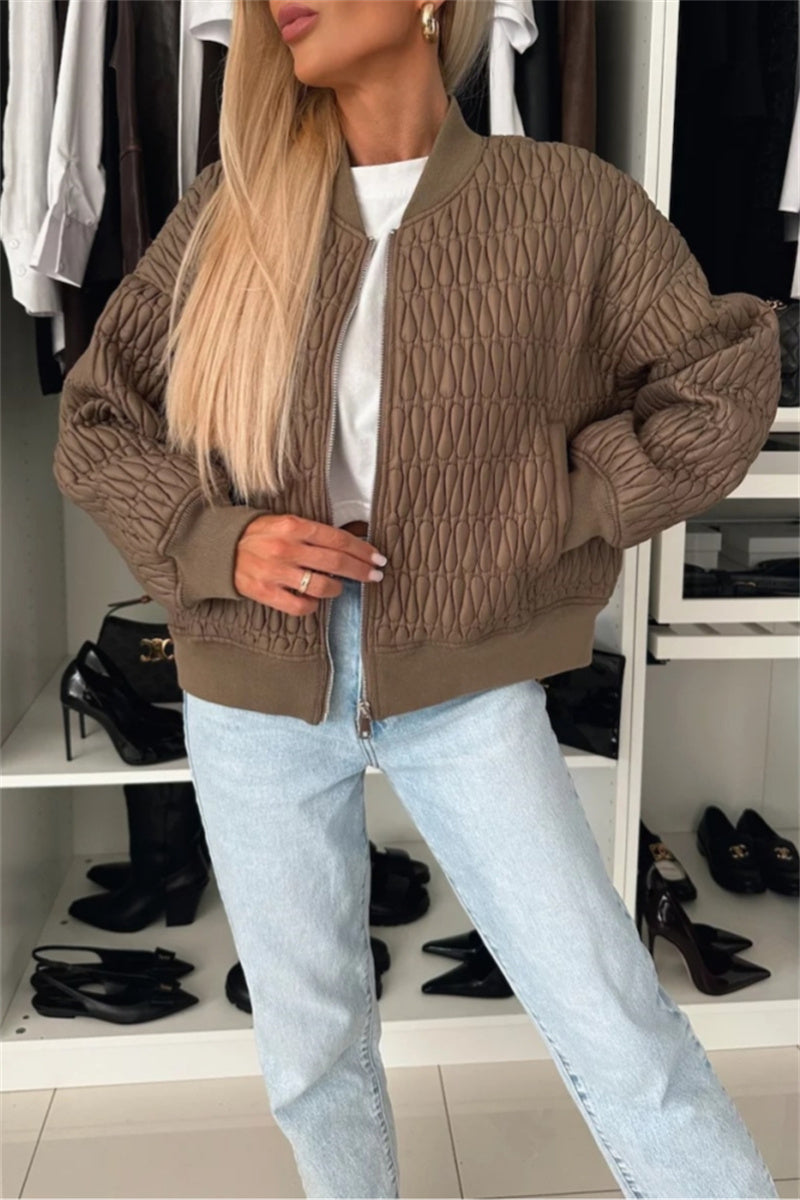 Casual Solid Color Zip-Up Jacket with Mao Collar
