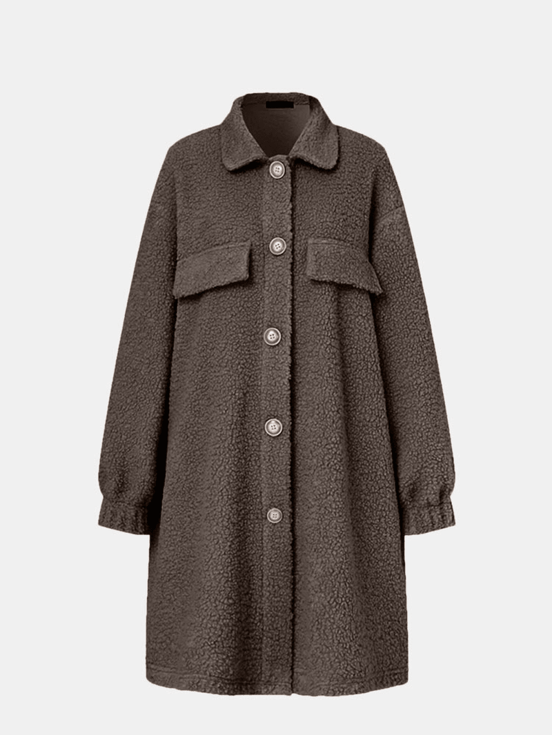 Women's Casual Long Coat with Loose Fit and Retro Lapel Style