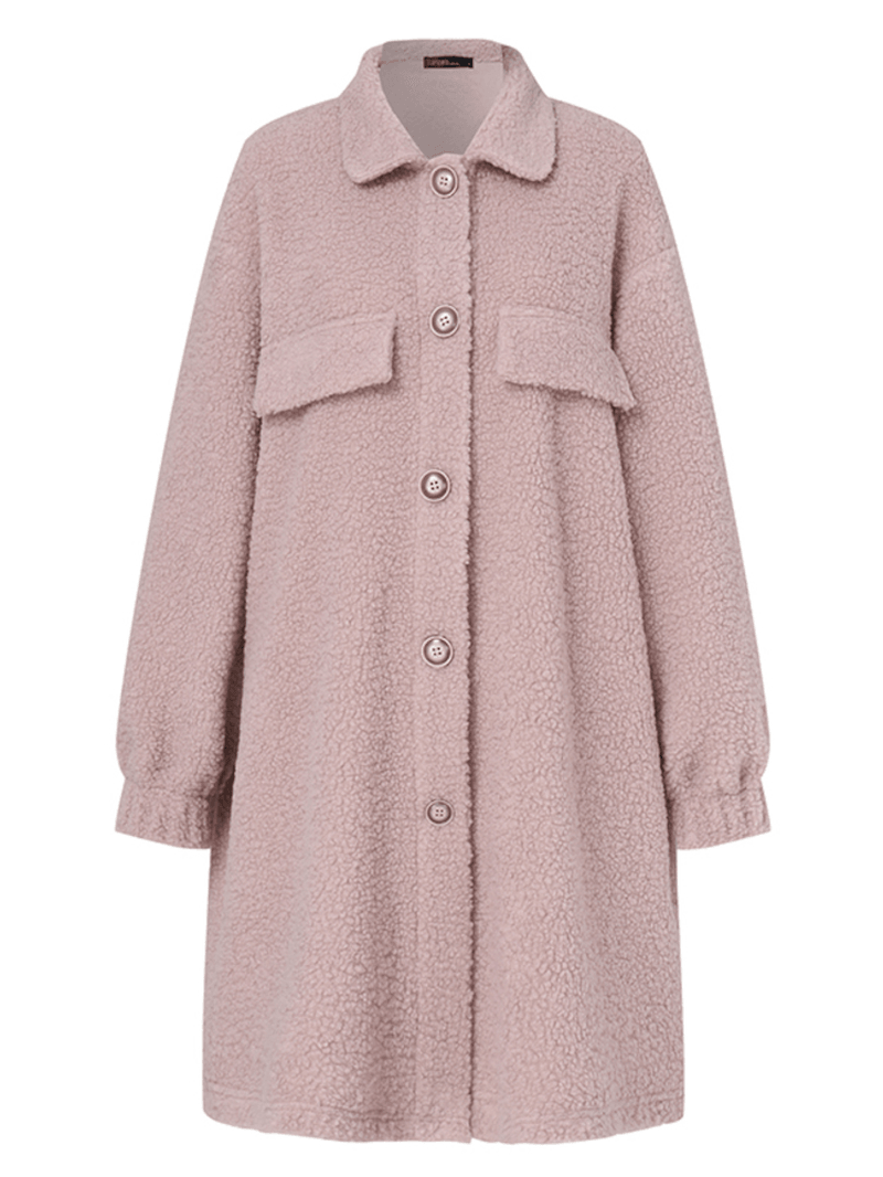 Women's Casual Long Coat with Loose Fit and Retro Lapel Style